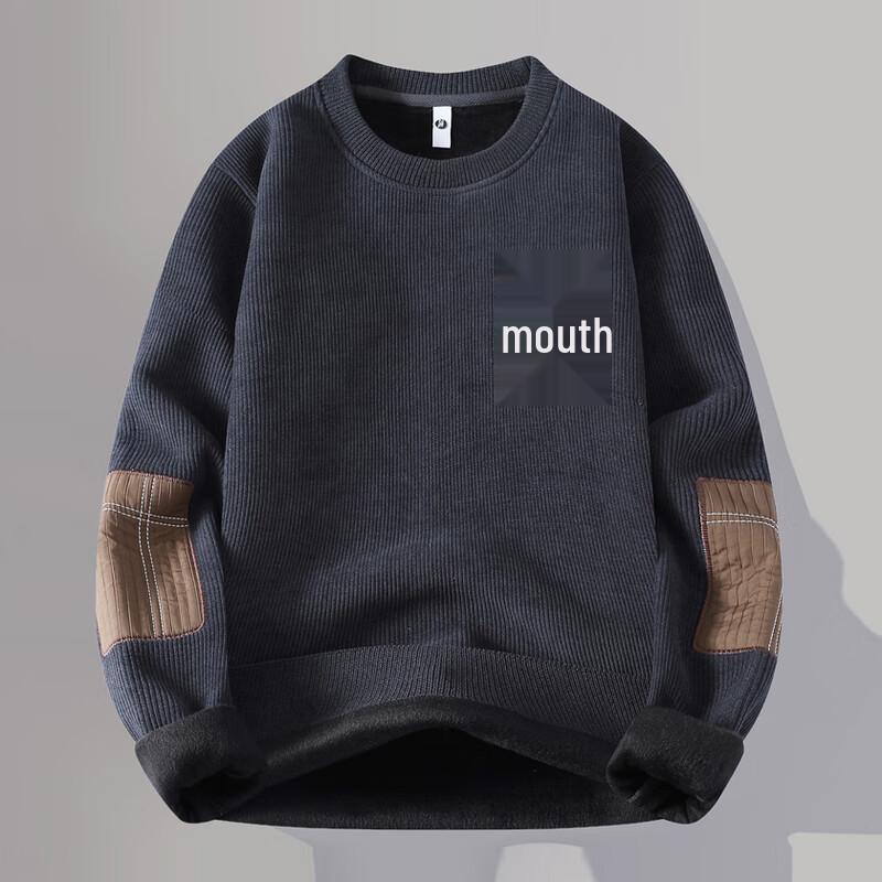Men's Fleece-Lined Round Neck Pullover Sweater