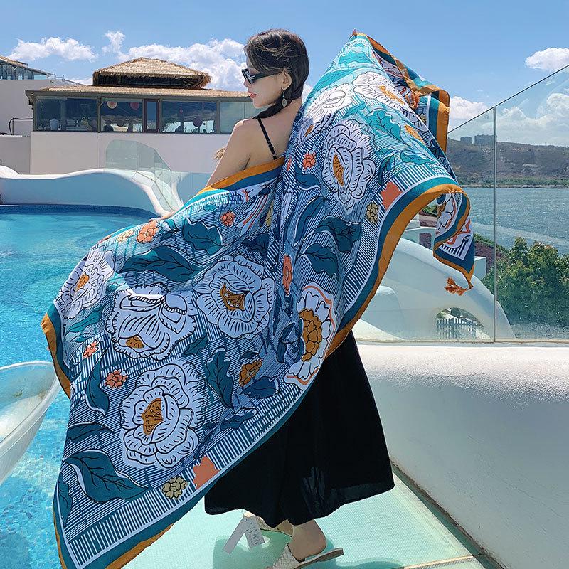 Ethnic Style Silk Scarf: Women's Sunscreen Shawl & Beach Towel