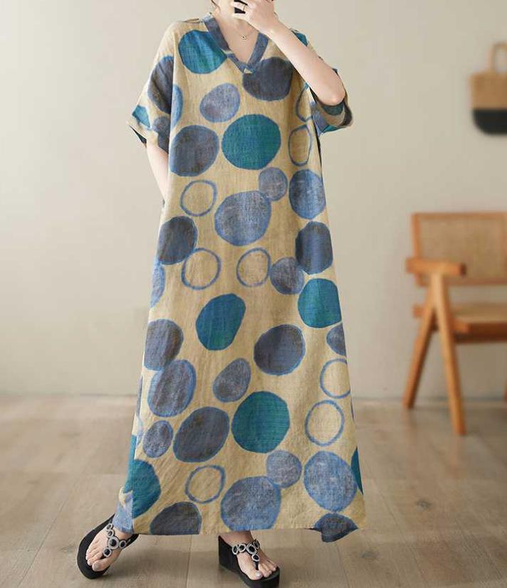 Summer Plus Size Loose Fit Vacation V-Neck Short Sleeve Maxi Dress Women Beach