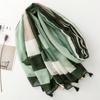 Four Season Cotton And Linen Texture Bali Yarn Thin Design Green Contrasting Geometric Fashion Fresh Travel Sun Protection Shawl For Women