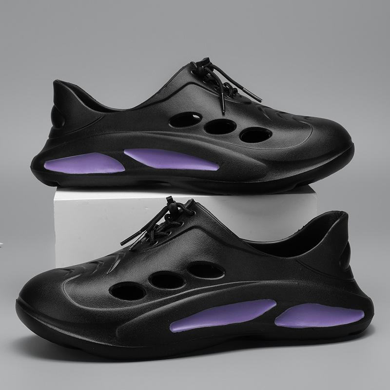 

Обувь Hole мужская летняя одежда дышащая Интернет знаменитость Ева наступить на дерьмо чувство круто тапочки мужчины таскают Пляжная обувь 44 чёрный