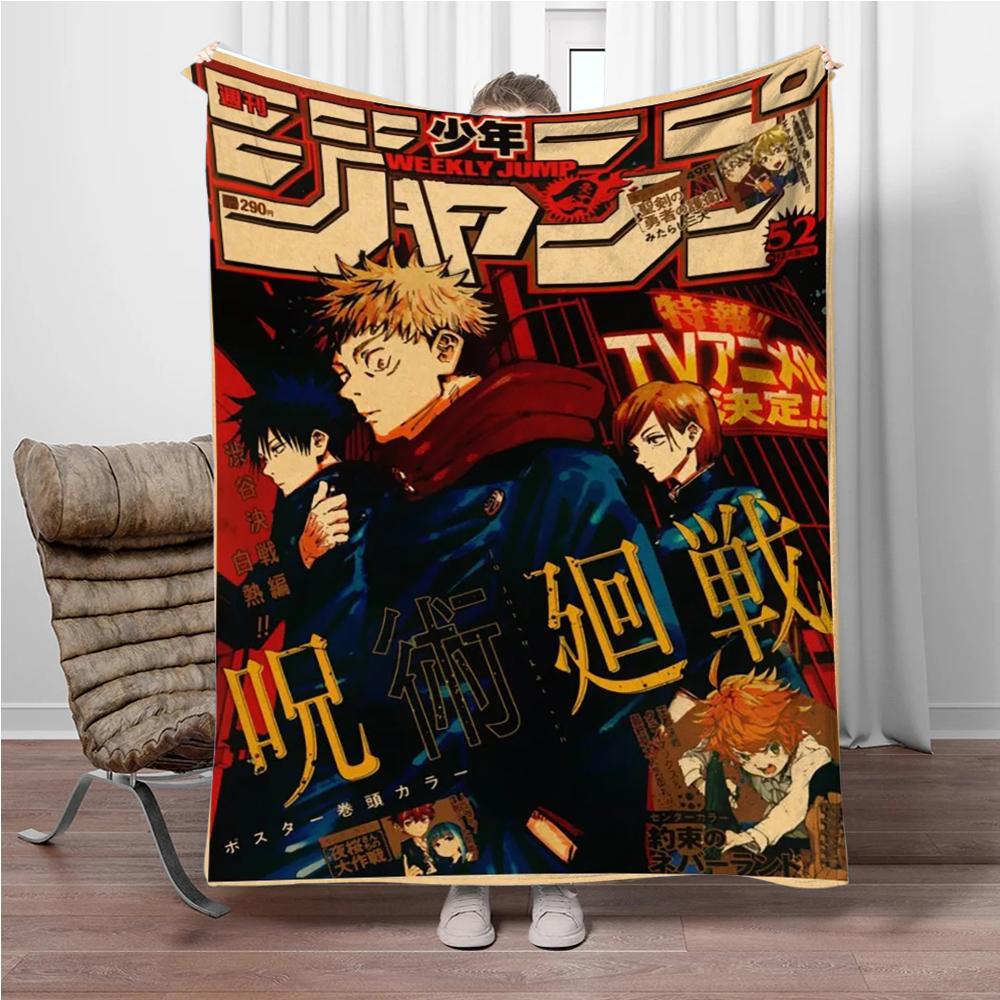 Vintage Anime J-Jujutsu-Kaisen Flannel Blankets Keep Warm Throw Blanket Comfortable Blanket for Picnic Beds Sofa Home Bedroom