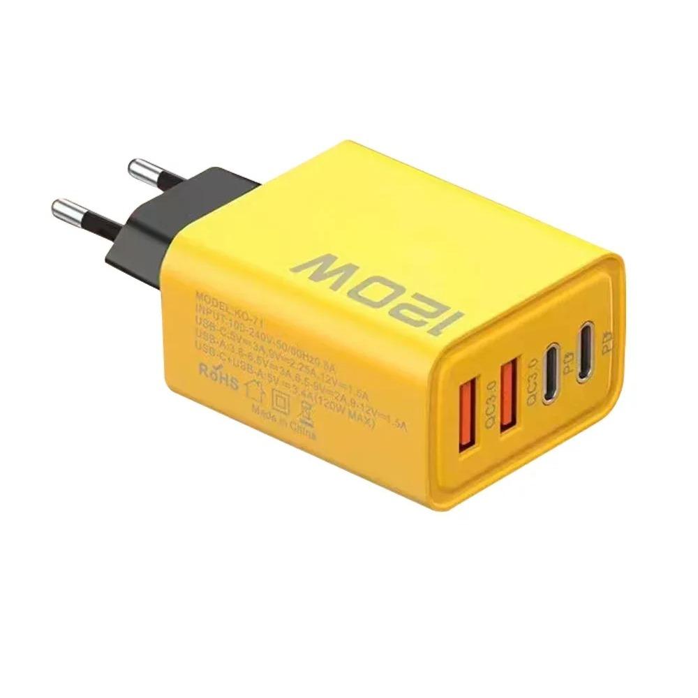 120W Fast Charging 4 Ports Mobile Phone Charger QC3.0 USB Type C Chargers Dual PD Wall Adapter EU/US Plug for IPhone16 15 Xiaomi