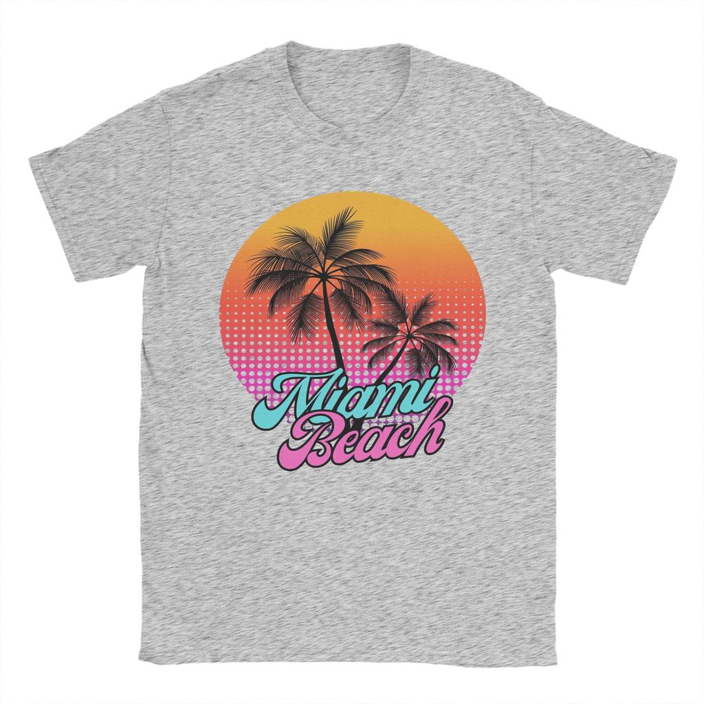 Miami Beach Palm Cotton TShirt For Unisex Summer Vintage T Shirts Breathable Hip Hop Tees Oversized Wholesale Tops