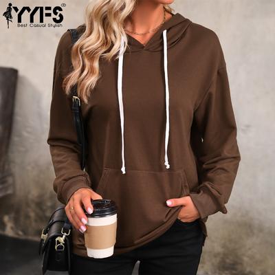 Women's Fashion Casual Solid Color Print Spring Autumn Long Sleeve Hooded Pullovers & Long Sleeves