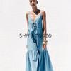 Summer New Product Women's Clothes Back Elastic Design V Neck Bowknot Decoration Sling Midi Skirt Dress 7484083