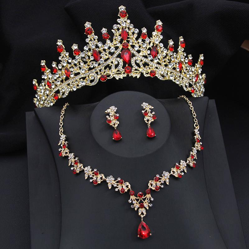 Bridai Crown Jewelry Sets for Women 3 Pcs Tiaras with Necklace Earrings Set Wedding Dress Prom Costume Accessory