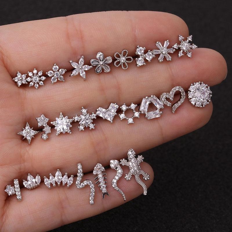 1piece Gold Color Crown Star Flower CZ Tragus Cartilage Stainless Steel Ear Stud Piercing Crystal Daith Earring