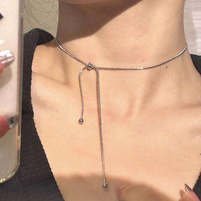 Round Bead Adjustable Necklace for Women, Simple Japanese and Korean Tassel Pendant, Two-wear Choker Clavicle Chain Necklace