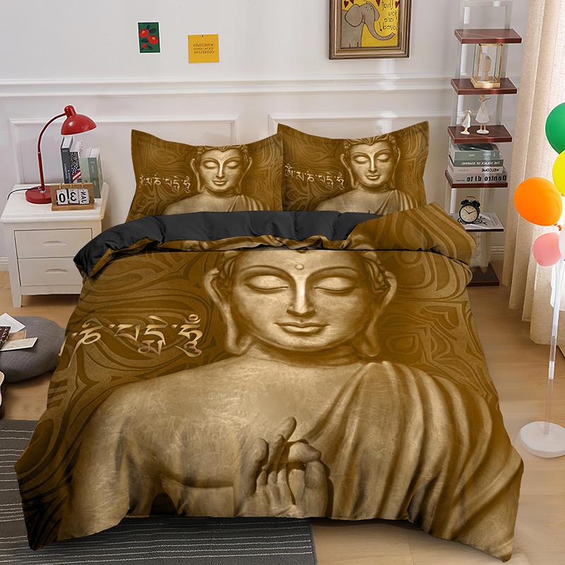 Housse de Couette Bouddha Ensemble de Literie King Queen Pour Garçons Adolescents Adultes Linge de Lit Housse de Couette Taie d'Oreiller Polyester Housse de Couette