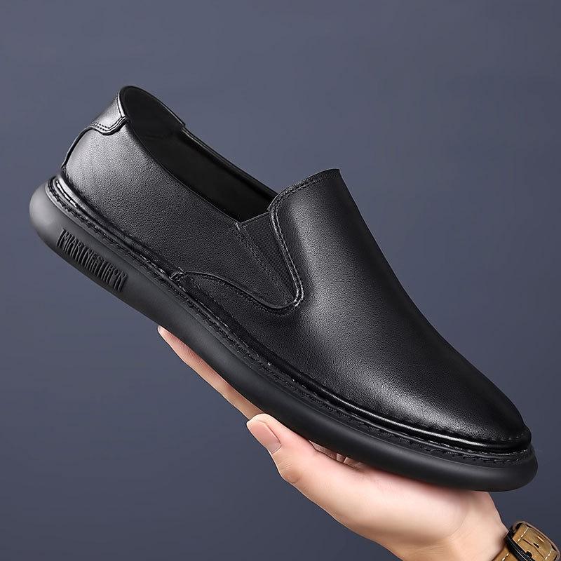 

European station men s shoes summer soft-soled casual shoes cowhide loafers breathable versatile leather beanie shoes men 44