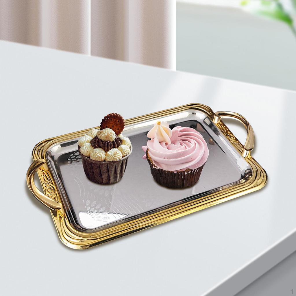 Decorative Serving Tray Coffee Table Bathroom Organizer Vanity Trays with Handles for Dessert