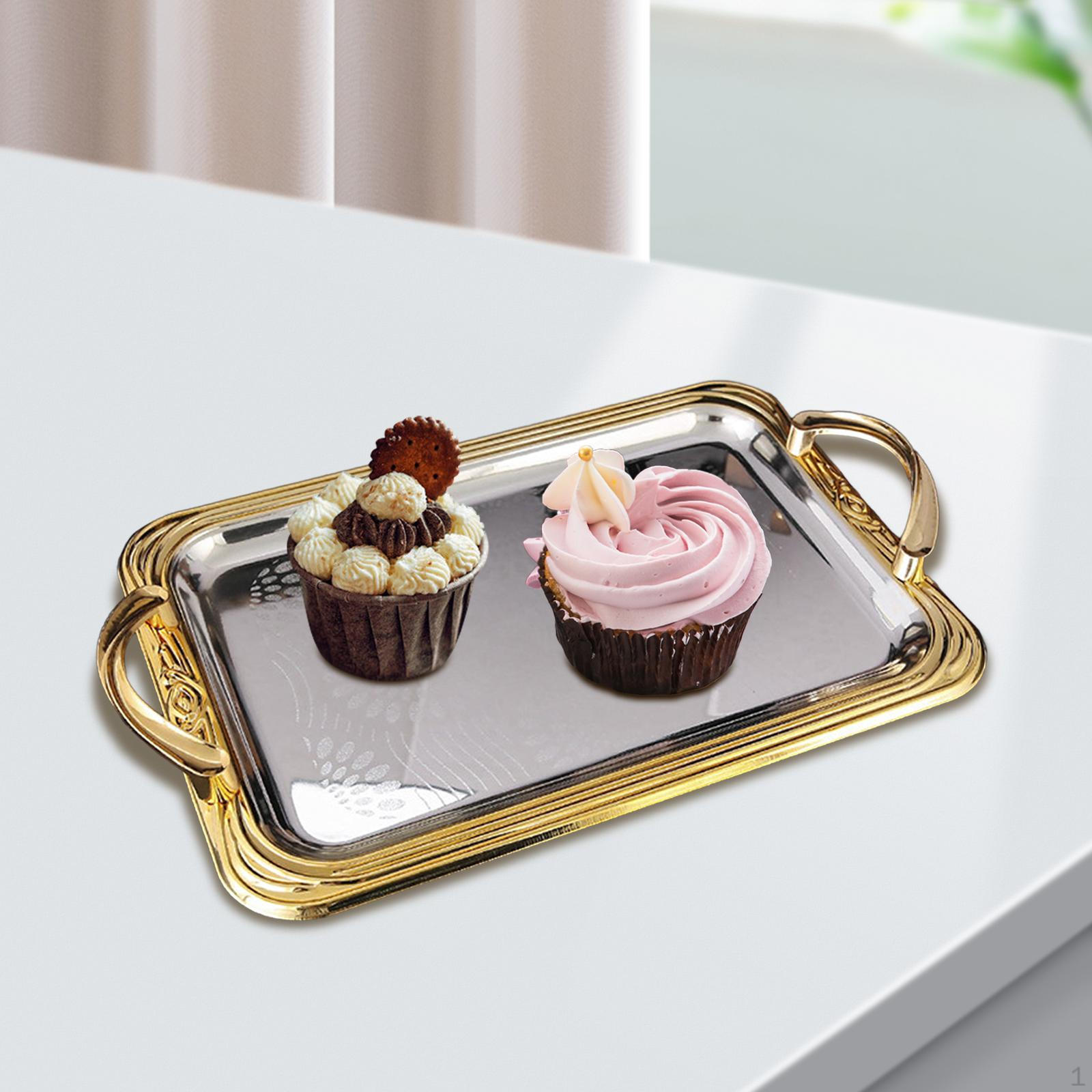 

Decorative Serving Tray Coffee Table Bathroom Organizer Vanity Trays with Handles for Dessert 37.5x24x4.2cm