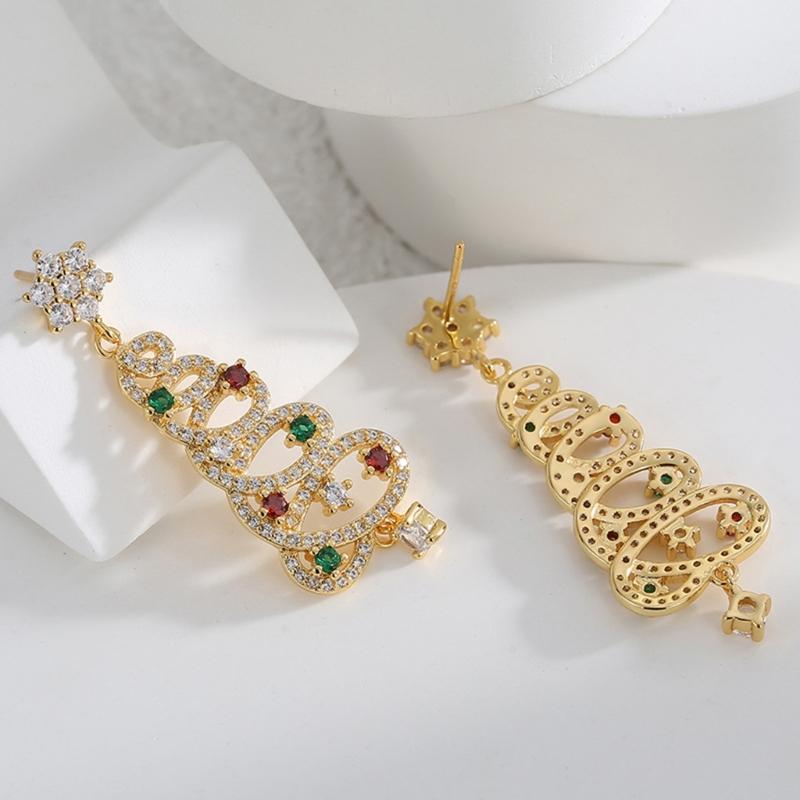 Korean Zircon Christmas Tree Earrings Rhinestone Crystal Star Drop Earring Gift