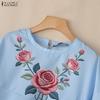 ZANZEA Blusa holgada informal con cuello redondo y manga 3/4 con estampado floral para mujer