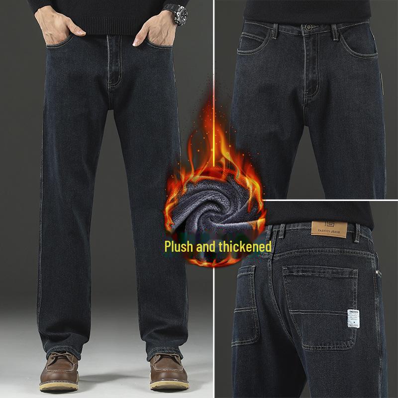 Pánské ležérní džíny s rovnými nohavicemi a elastickým pasem s velvetovou podšívkou na zimu 2023