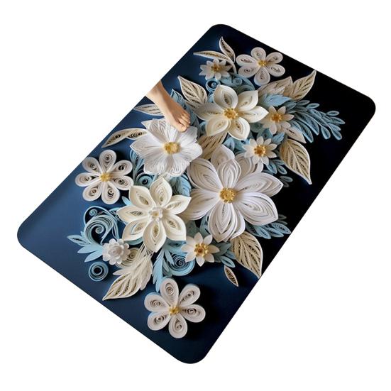 

Коврик для пола 3D Ковер Оптическая иллюзия Цветочный Коврик для ванной с двойным противоскользящим дизайном Быстросохнущий Легко чистящийся Коврик для ванной 60cm B