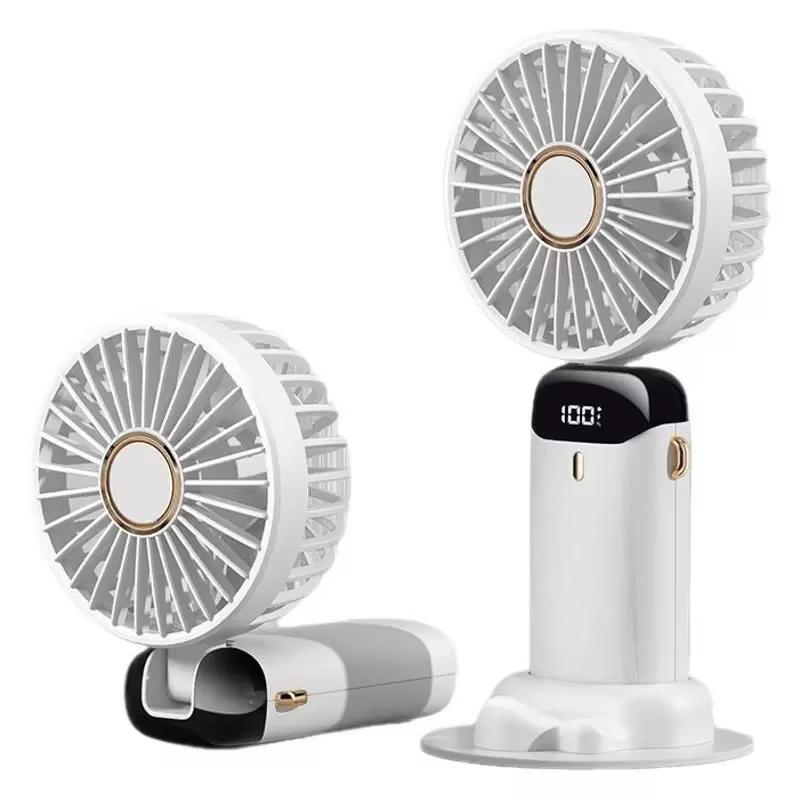 Portable Handheld Mini Fan with Power Display, Outdoor Handheld Fan with Mobile Phone Holder USB