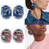 Elegant Round Crystal Ear Clips Colorful Rhinestone Earrings Stylish Non Pierced Ear Rings for Women Christmas Gift