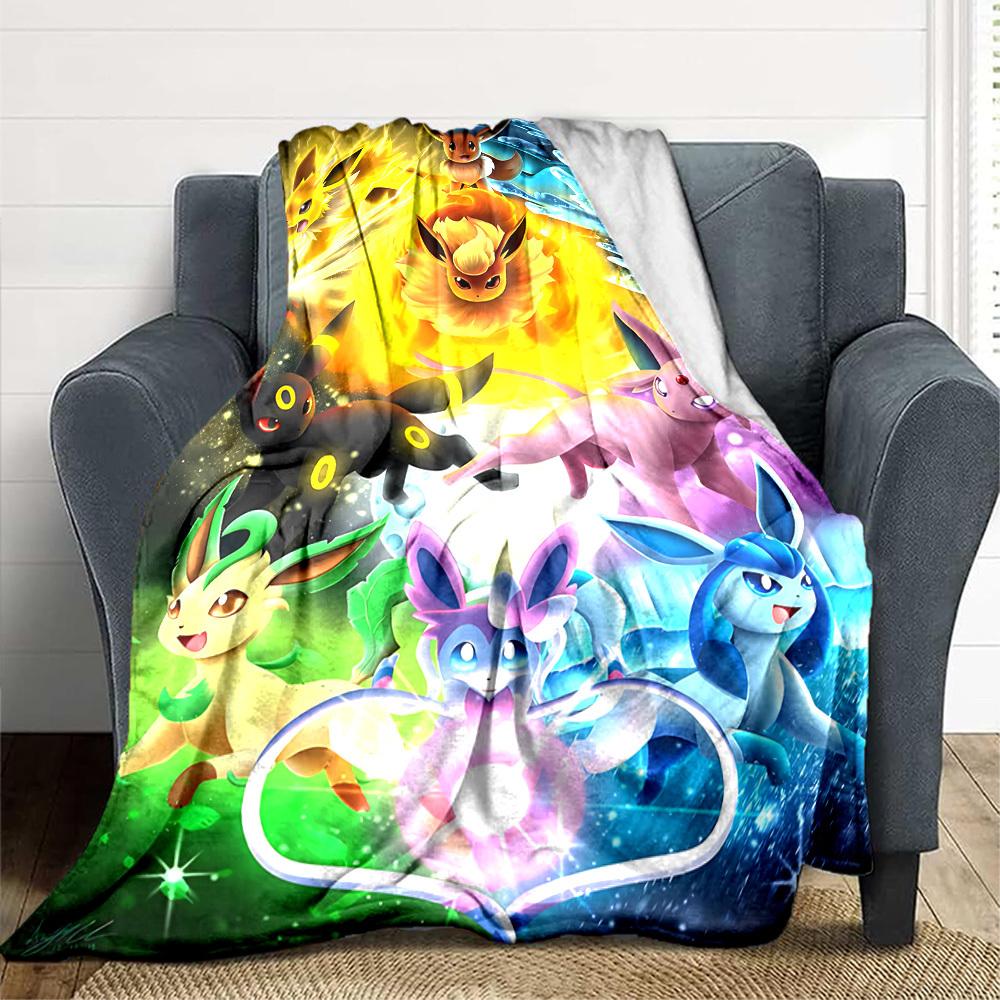 1pc Pokémon Evolution Flannel Blanket [Cozy Throw Blanket] For Sofa, Bed, Travel, Camping, Livingroom, Office, Couch, Chair, And Bed