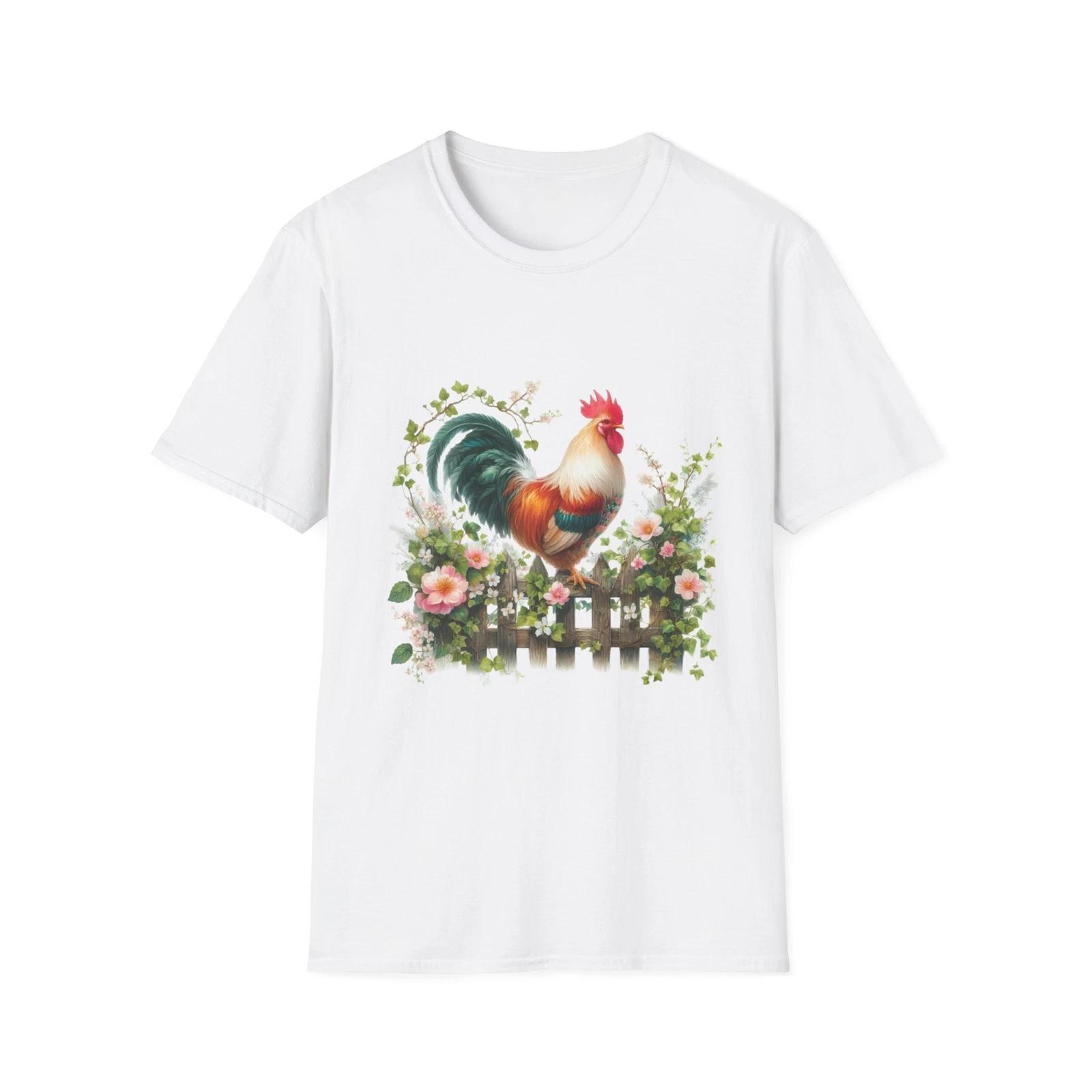 Rooster Floral T-Shirt, Casual Wear, Farmhouse Decor, Gift for Poultry Lovers, S