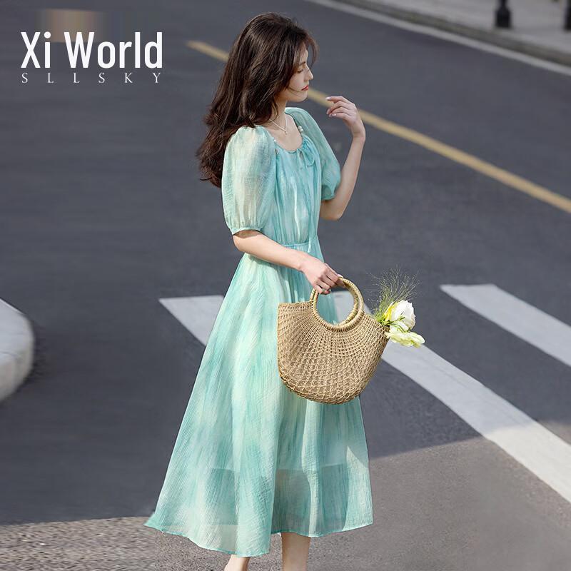 Resort Style Tencel Puff Sleeve Dress M