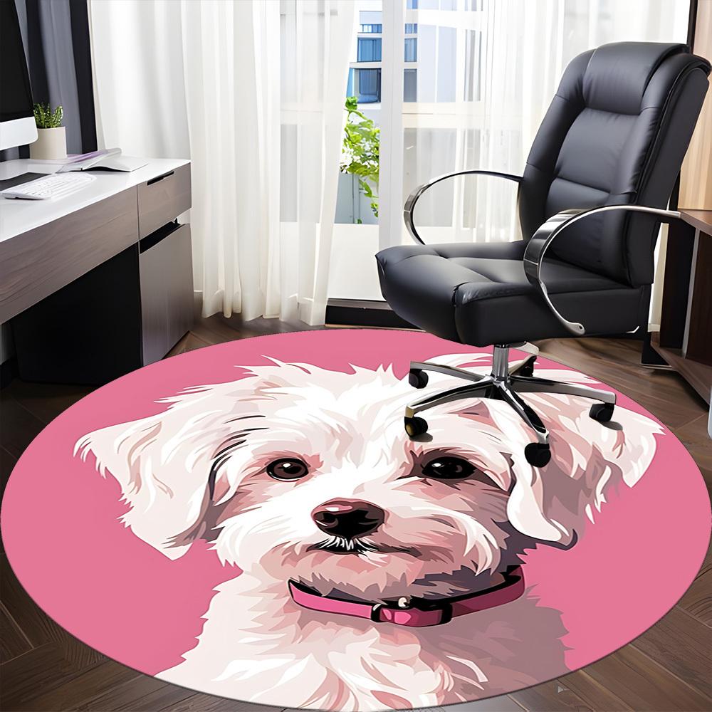1pc Poodle Pink Office Round Rug, Carpet for Office, Gaming, Lightweight Round Floor Mat yy260205020