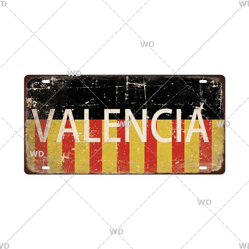 Spain City Metal Sign Licenses Plate Plaque Metal Vintage Tin Sign BARCELONA/MADRID/SEVILLE Flag Bar Pub Man Cave Club Poster