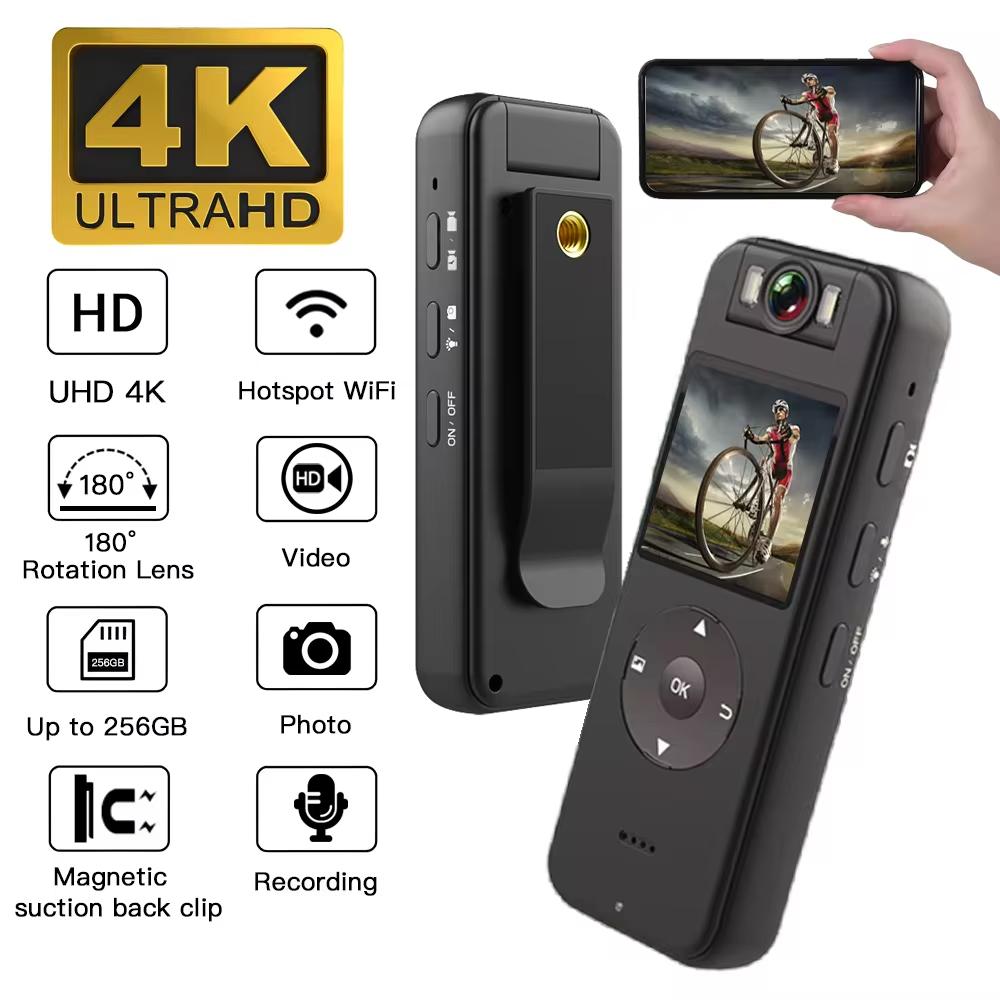 Νέα Μίνι Κάμερα UHD 4K Μίνι Κάμερα Σώματος WiFi Μικροφωνικό Εγγραφικό Βίντεο Νυχτερινή Όραση IR Ασύρματη Κάμερα Δράσης Ασφάλεια Φορητή Βιντεοκάμερα
