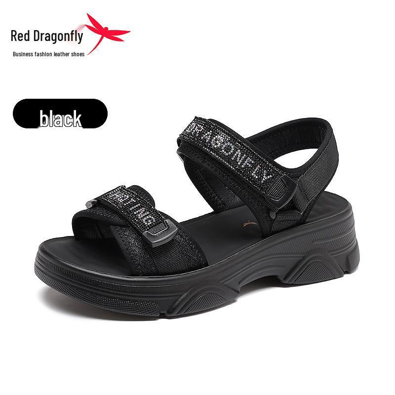 Red Dragonfly Women s Thick-Soled Black Sporty Casual Beach Sandals, 2025 New Summer Style. 37 чёрный
