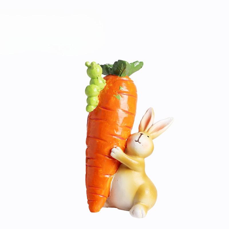 

Easter Decorations, Cute Easter Bunnies Holding Carrots Resin Figurines, Home Wine Cabinet Holiday Gifts lift the radish