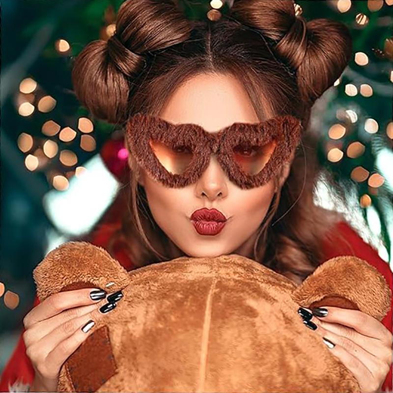 Plush Cute Funny Heart Shaped Sunglasses Fashionable Sun Glasses Personality Love Gradient Pink Glasses Sexy Cat Eye Party Eyewear