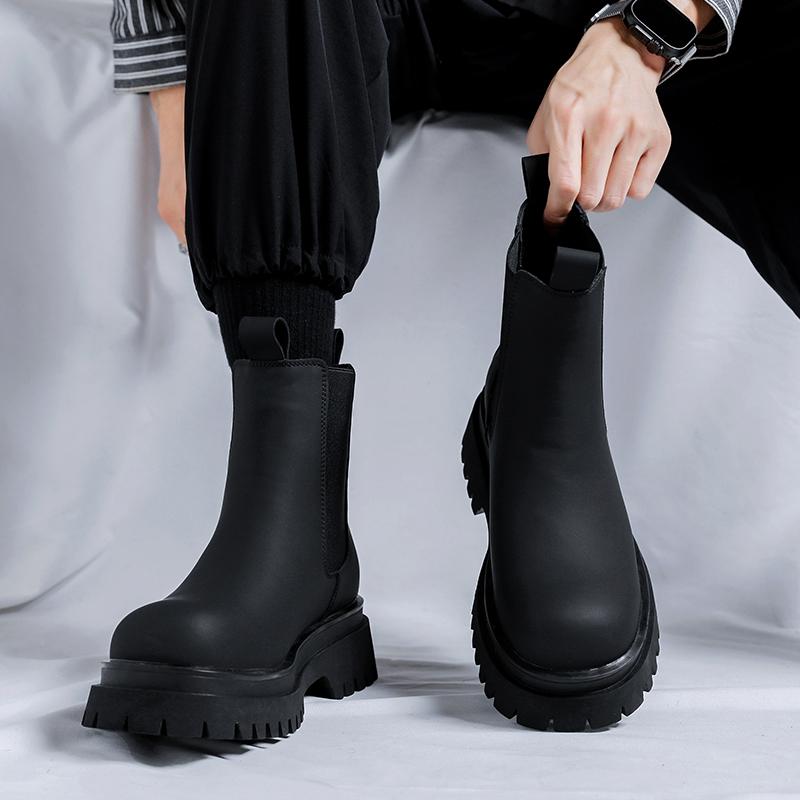 2024 Platform Black High Top Boots WMen High Heel Genuine Leather Ankle Chelsea Boots Men Punk Shoe Thick Bottom Botas De Mujer
