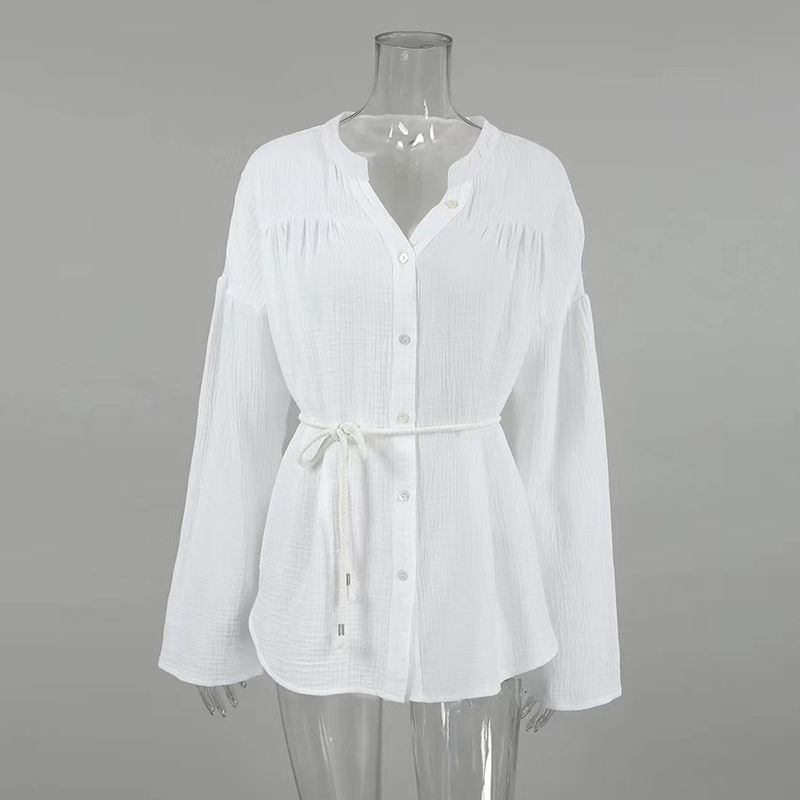 

Fashion Fashion White Pure Cotton Bubble Crepe Lace-up Long Sleeve Shirt Bubble Crepe Lace up Shirt White S