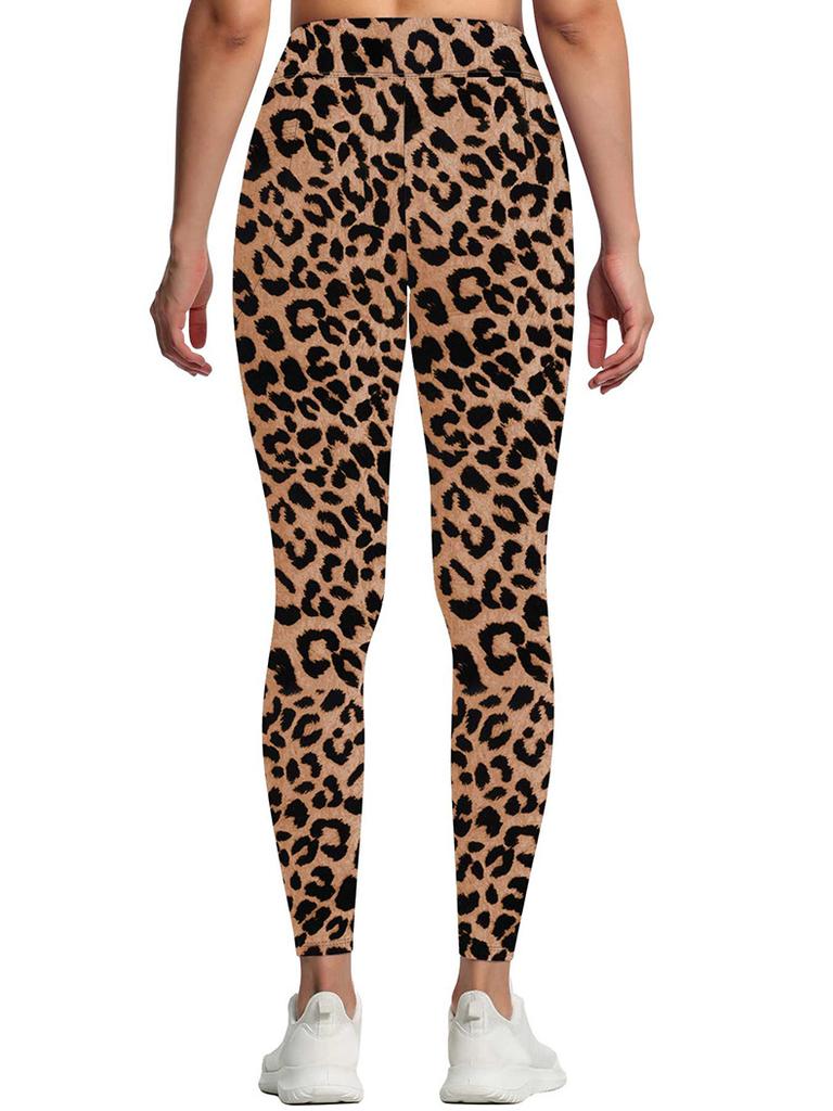 Leopardenmuster Yogahose für Damen Fitness Taschenstil Po-formend Taillenformend Sport-Tight Leggings Winddichte Leggings
