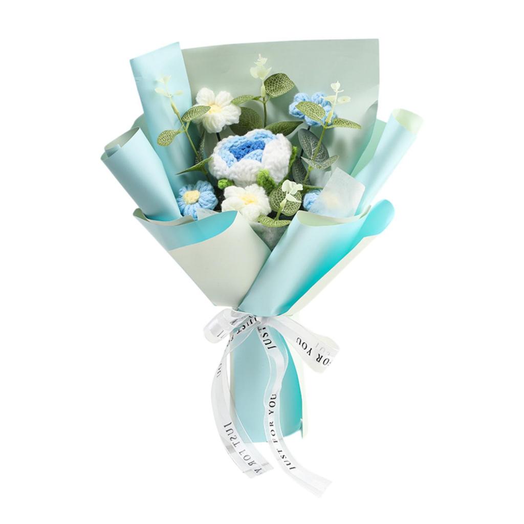 Crochet Flower Bouquet Decoration Fake Flowers Handmade Knitted Artificial Flower for Wedding Mum Graduation Home Girlfriend