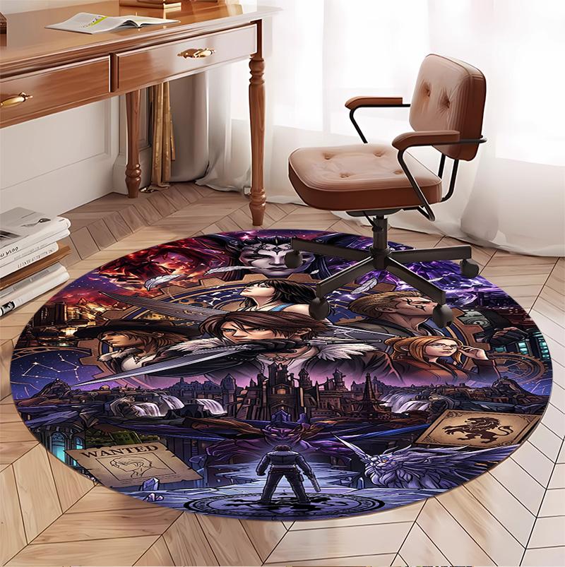 Final Fantasy Pattern Round Rug, Indoor/Outdoor Mat, for Picnic, Gameroom, Bedroom, Office, Living Room, Home Decor Carpet, Birthday Gift
