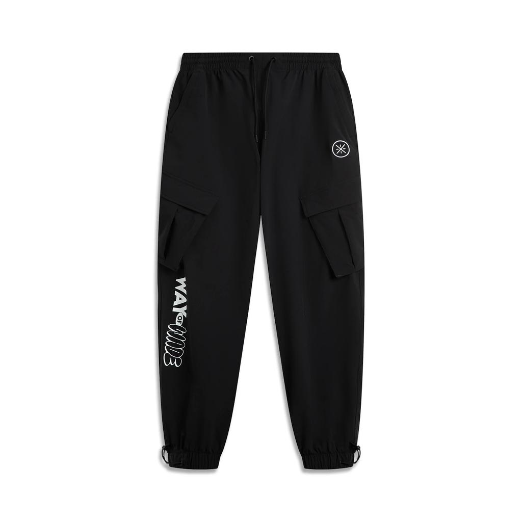 Li Ning X Jay Flow Collaboration Wade Series Minimalist Sports Cuffed Letter Print Loose Comfortable Versatile Casual Pants Men Pants Black AKXV377-1