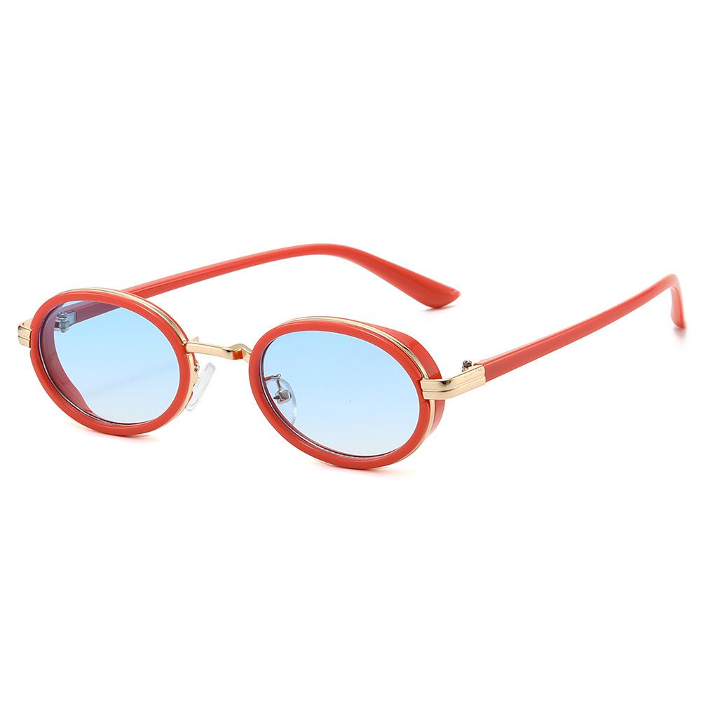 

Retro Style Colourful Oval Sunglasses Gradient Lens Semi Metal Full Frame Chic Unisex UV400 Shades for Travel as pictures