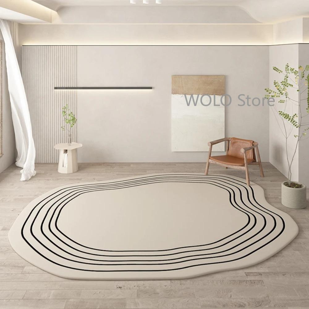 Cream Color Irregular Carpets for Living Room Ins Soft Fluffy Bedside Rugs Oval Bedroom Rug for Children Washable Big Size Mats
