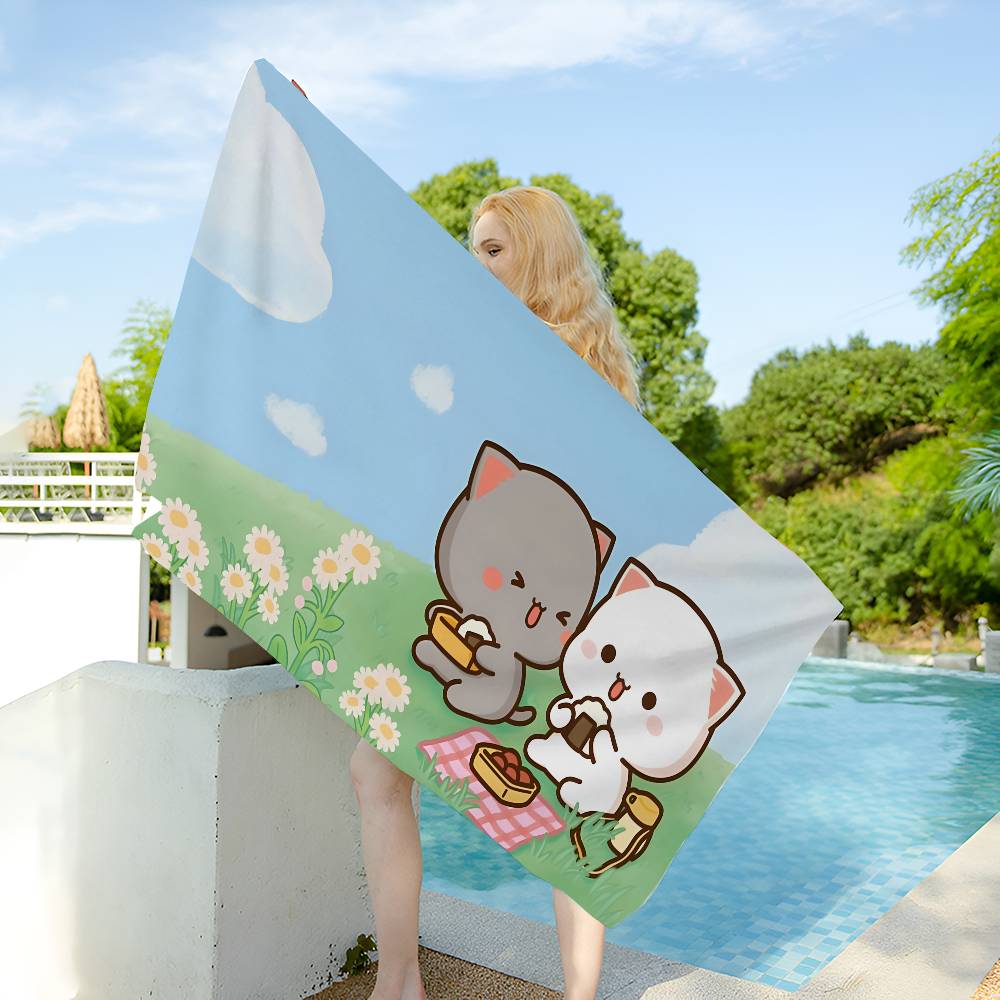 Peach and Goma Anime Beach Swimming Towel Soft Absorbent Washcloth Children's Gifts for Kids Travel Camping Gym