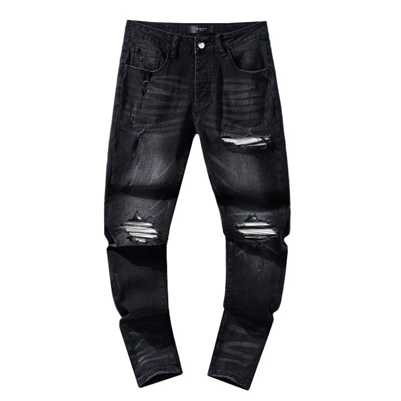 Moda Americana High Street Buco & Patch Trendy Retro Pantaloni Denim Dritti ami