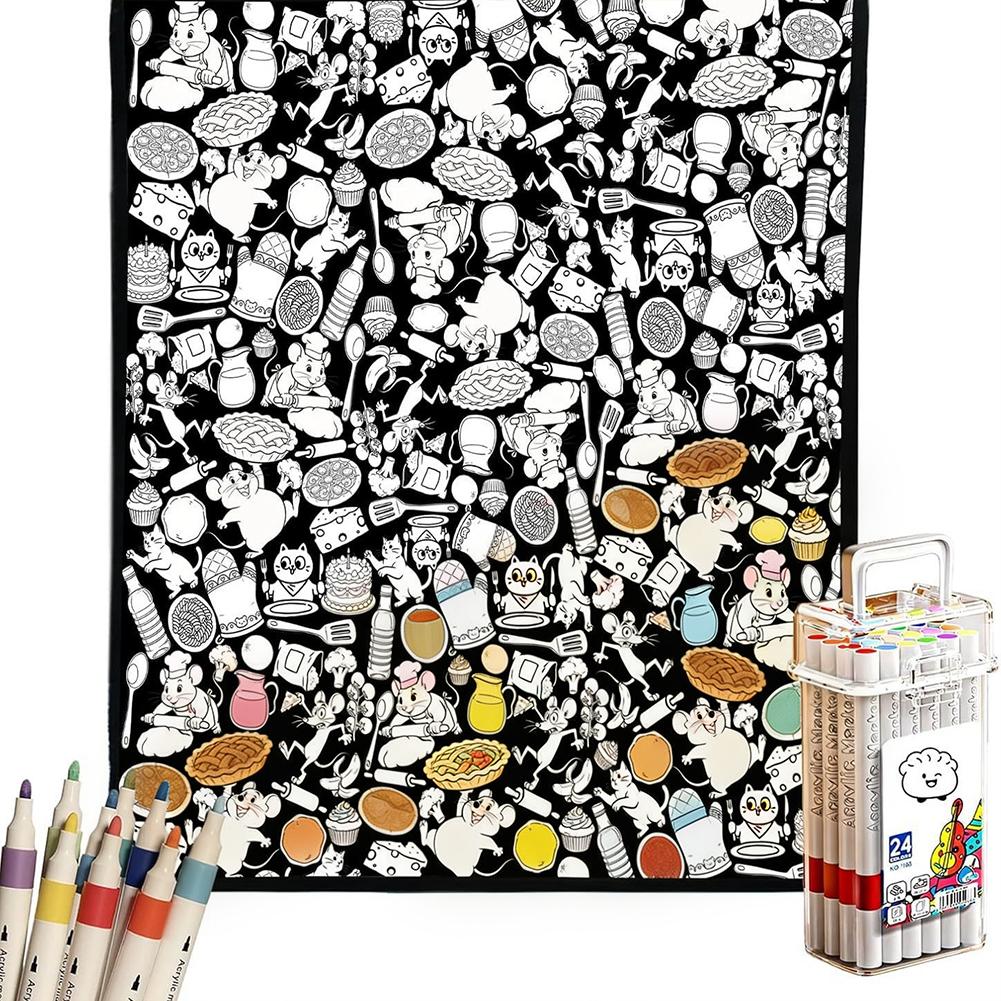 DIY Coloring Blanket With 24 Color Acrylic Markers Floral Theme Cloth Painting Throw Blanket For Sofa Bedroom Decor Gift