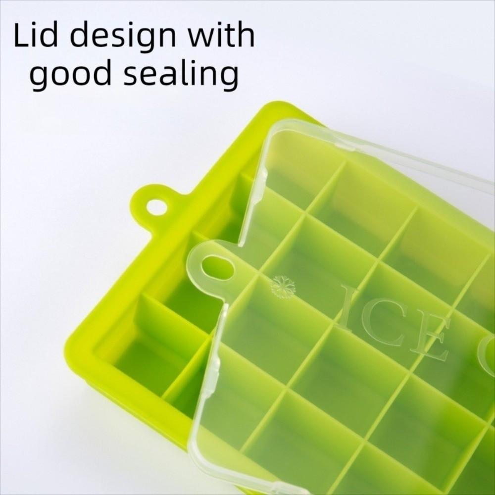 Durable Silicone Ice Cube Tray 15 Grid with Lid Square Ice Tray DIY Ice Maker for Cocktails Party