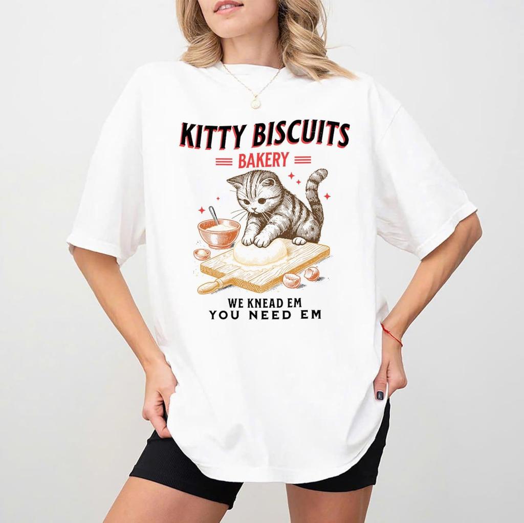 Cat Biscuit Cute Kitty Biscuits Bakery Retro Style Graphic Vintage Style Cat Baker Kitten Gift Tee TShirt
