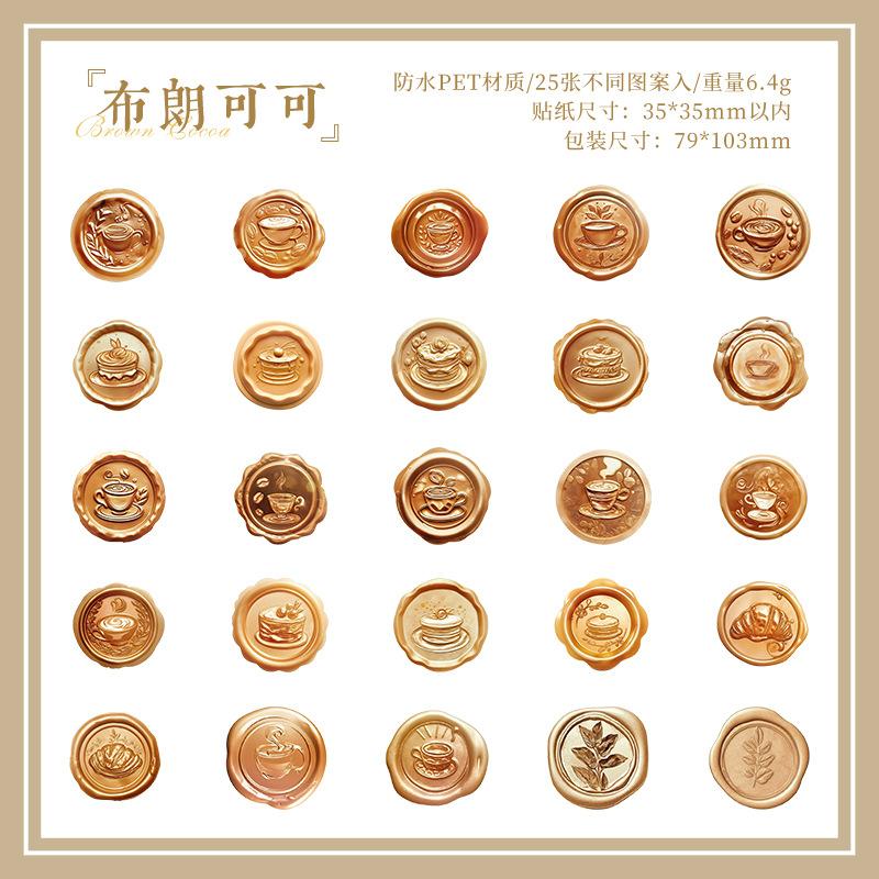 25Pcs Wax Seal Collection Theme Stickers Vintage Sealing Pattern Decor Stickers For DIY Scrapbook Journal Album Craft Supplies