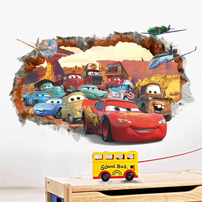 Cartoon Cars Lighting McQueen 3D Wall Sticke s For Kids Room Home Bedroom PVC Decor Cartoon Movie Mural Art Decals