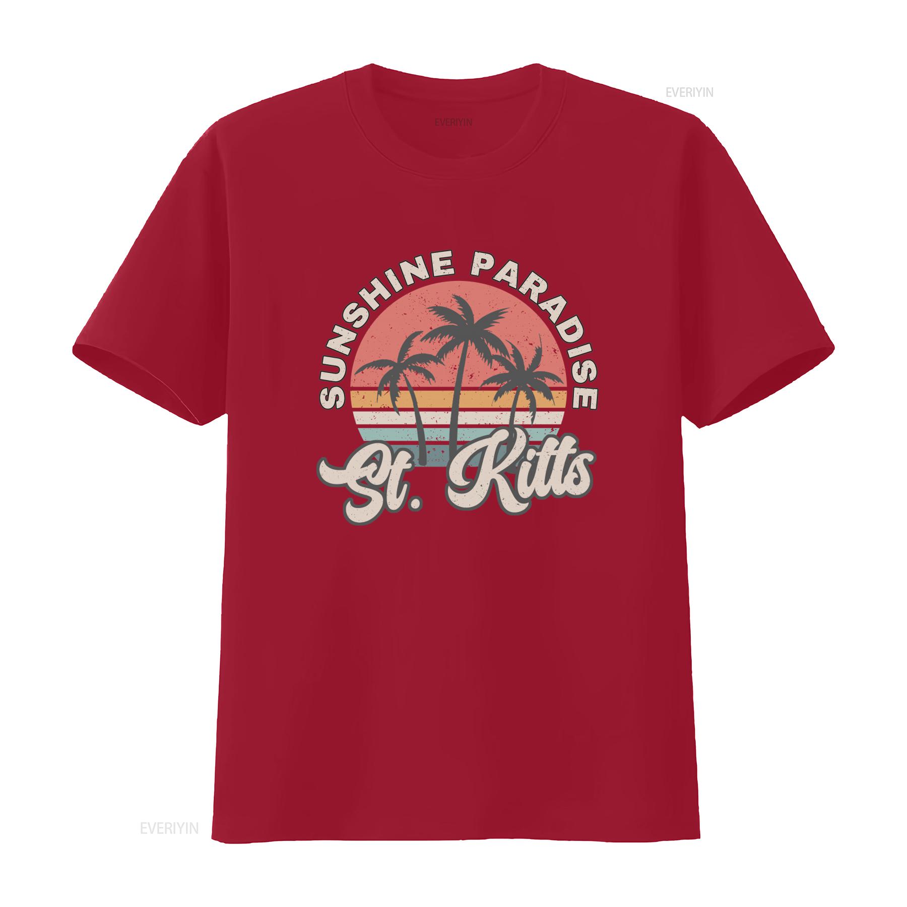 St Kitts T Shirt Retro Sunset Palm Tree Design Perfect Souvenir for Family Group Travel Sunshine Paradise Vibes vintage Washed S