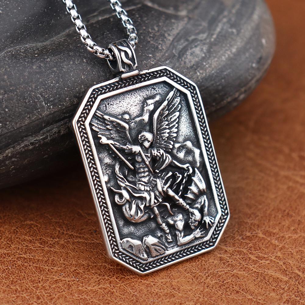 Trendy Simple Ancient Greek God of War Pendant Popular Charms Stainless Steel Angel Wings Shield Necklace Mens Jewelry