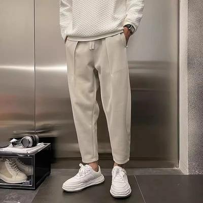 Men's Trendy Sweatpants Autumn Winter New Style Plus Velvet Thickened Drawstring Loose Straight Pants American Casual Trousers